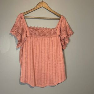 Maurices Pink Crochet Trim Square Neck Top